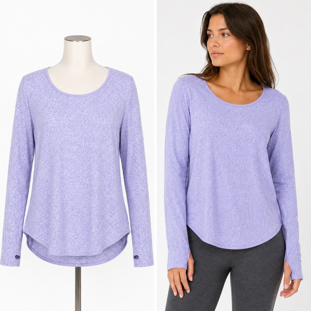 Cuddle Duds Fleece Top Women Large Purple Heathered Thumbhole Long Sleeve